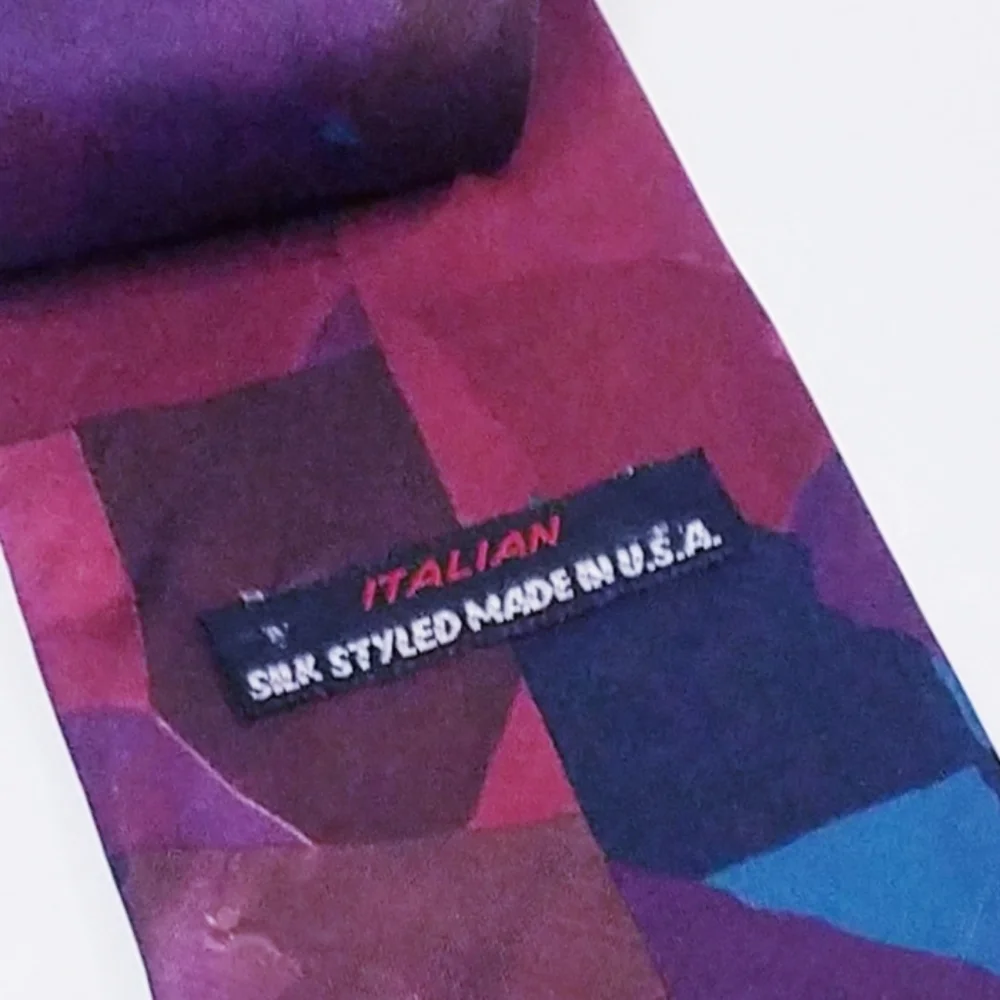 Italian Men's Tie Silk Abstract Shapes Purple Blue Styled Made in USA